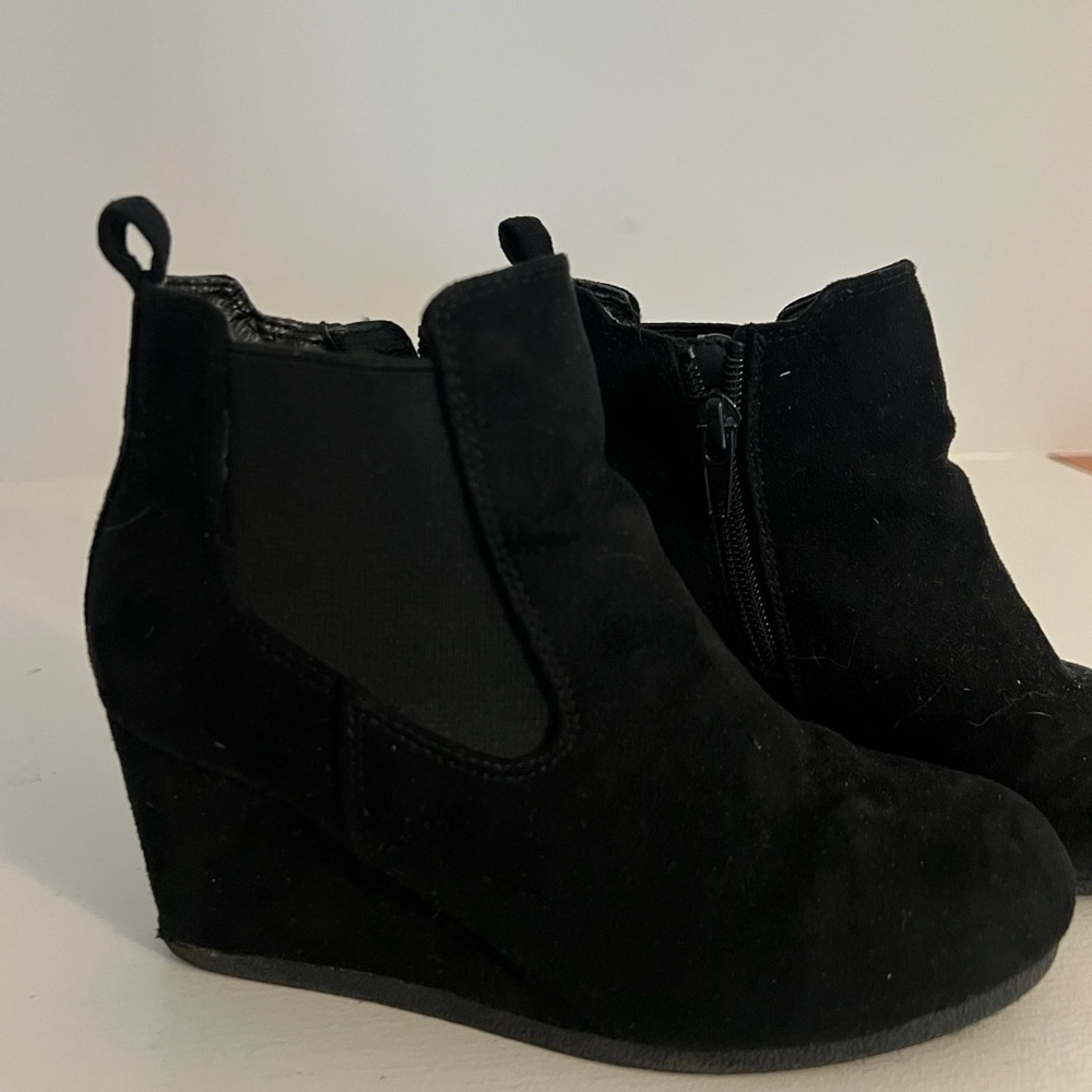 Black Suede Ankle Boots with Wedge Heel